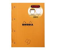 RHODIA 118316C - Set of 3 Orange Side Stapled Notepads - A4 - Small Squares|80 Detachable Sheets, 4-Hole Punch, White Clairefontaine Paper 80 g/m|Soft and Resistant Cover