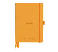 RHODIA 118584C - Bullet Journal Goalbook Orange Rigid Notebook - A5 - Dotted Dot - 240 Pages - White Clairefontaine Paper 90g - 3 Ribbons, Elastic Closure - Faux Leather Cover