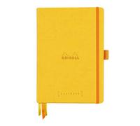 RHODIA 118585C - Daffodil Bullet Journal Goalbook Rigid Notebook - A5 - Dotted Dot - 240 Pages - 90g White Clairefontaine Paper - 3 Ribbons, Elastic Closure - Faux Leather Cover