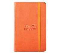 RHODIA 118634C - Tangerine Rigid Notebook - A6 - 192 pages - Plain Ivory Clairefontaine Paper 90 g/m - Bookmark, Elastic Closure - Faux Leather Cover - Rhodiarama Collection