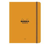 RHODIA 118758C - Unlimited Orange Elastic Notebook - A5+ - Small Squares - 120 Detachable Pages - White Clairefontaine Paper 80 g/m - Velvety Touch Cover