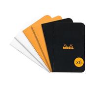 Rhodia 119158AMZC - Un lot de 6 Carnets Piqués - 7,5 x12 cm - Petits Carreaux - 48 Pages - 80 g/m² - 3 Couleurs assorties (Orange, Noir et Blanc)