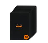 Rhodia 119169Cpack - Set of 10 Black Staplebound Notebooks - A4 - Ruled - 96 pages - Clairefontaine White Paper 80 g/m² - Waterproof Soft Coated Card Cover