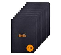 Rhodia 119189Cpack - Un lot de 10 Carnets Piqués Black - A5 - Ligné - 96 pages - Papier Clairefontaine Blanc 80 g/m² - Couverture en Carte Enduite Souple, Résistante et Imperméable