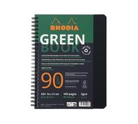 RHODIA 119915C - 100% Recycled and Recyclable Greenbook Notebook - Black - A5+ - Lined - 160 pages 6-hole punched - Clairefontaine Recycled Paper 90g Fsc® - Polypro Cover