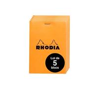 RHODIA 12200Amzc - Set of 5 Stapled Notepads No. 12 Orange - 8.5 x 12 cm - Small Squares - 80 Detachable Sheets - White Clairefontaine Paper 80 g/m - Soft and Resistant Cover