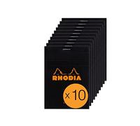 RHODIA 126009C - Stapled Notepad N°12 Black - 8.5x12 cm - Ruled - 80 Detachable Sheets - 80G White Clairefontaine Paper - Coated Card Cover - Pack of 10 pads