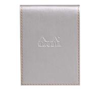 RHODIA 128201C - Clipboard Case + Stapled Notepad N°12 Silver - 8.5x12 cm - Lined - 80 Detachable Sheets - White Clairefontaine Paper 80 g/m - Pencil Holder - Faux Leather - Rhodiarama Collection