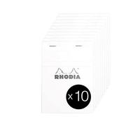 RHODIA 13201C - Stapled Notepad N°13 White - A6 - Small Squares - 80 Detachable Sheets - 80G White Clairefontaine Paper - Coated Card Cover - Pack of 10 pads