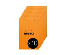 RHODIA 14200C - Stapled Notepad N°14 Orange - 11x17 cm - Small Squares - 80 Detachable Sheets - White Clairefontaine Paper 80 g/m² - Coated Card Cover - Pack of 10 pads