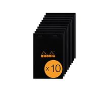 RHODIA 146009C - Stapled Notepad N°14 Black - 11x17 cm - Ruled - 80 Detachable Sheets - 80G White Clairefontaine Paper - Coated Card Cover - Pack of 10 pads