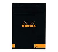 RHODIA 162012C - Stapled Notepad "Le R" No. 16 Black - A5 - Lined - 70 Detachable Sheets - Ivory Clairefontaine Paper 90 g/m - Velvety Touch Cover - Basics
