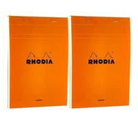 Rhodia 16260C - Stapled Notepad N°16 Orange - A5 - Small Squares - 80 Detachable Sheets - 80G Yellow Clairefontaine Paper - Soft and Waterproof Coated Card Cover - Basics (Pack of 2)