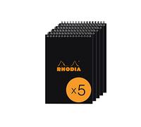 RHODIA 165009C - Spiral Notebook (Full Bound) Black - A5 - Small Squares - 80 Detachable Sheets - 80G Clairefontaine Paper - Coated Card Cover - Pack of 5 pads