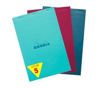 Rhodia 19100Cpack Stapled Notepad COLOURS N°19 A4+ 21x31,8cm - Small Squares - 80 F Detachable - Paper 80g/m² - Ast covers - Pack of 5 Random Colours