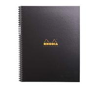 RHODIA 191301C - Spiral Notebook (Full Bound) Notebook Black A4+|Small Squares|160 Detachable Perf. 9 Holes|Clairefontaine Paper 90g - Rhodiactive Semi-Rigid Cover