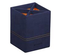 RHODIA 194534C - Midnight Blue Pencil Holder - 8x8x11 cm - Orange Saddle Stitching - Faux Leather Exterior - Home Office Collection Rhodiarama - Office Organization & Design Storage