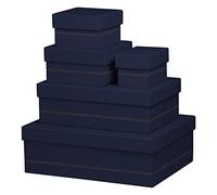 RHODIA 194557C - Set of 5 Nesting Boxes Midnight Blue - Orange Saddle Stitching - Faux Leather Exterior - Rhodiarama Home Office Collection - Office Organization & Designer Storage