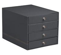 RHODIA 194571C - Titanium 4-Drawer File Organizer - 24.8 x 32.7 x 22.8 cm - Orange Saddle Stitching - Faux Leather Exterior - Home Office Collection Rhodiarama - Office Organization & Designer Storage