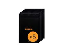 RHODIA 196009C - Stapled Notepad N°19 Black - A4+ - Lined - 80 Detachable Sheets - White Clairefontaine Paper 80 g/m² - Coated Card Cover - Pack of 5 pads