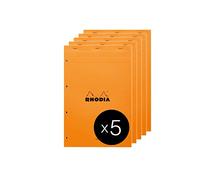 RHODIA 20100C - Stapled Notepad N°20 Orange - A4+ - Large Seyès Squares - 80 Detachable Sheets 4 Hole Punched - White Clairefontaine Paper 80G - Pack of 5 pads