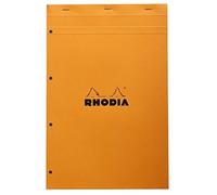 RHODIA 20200C - Stapled Notepad N°20 Orange - A4+ - Small Squares - 80 Detachable Sheets 4 Hole Punched - White Clairefontaine Paper 80 g/m - Soft and Resistant Cover - Basics
