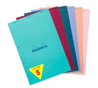 Rhodia 20295Cpack - Rhodia Stapled Notepad Colours N°20 A4+ 21x31,8cm - Small Squares 80 F Detach - Perf 4 Paper 80 g/m² - AST Covers Pack of 5 Random Colours