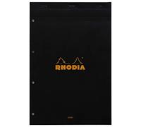 RHODIA 206009C - Stapled Notepad N°20 Black - A4+ - Ruled - 80 Detachable Sheets 4-Hole Punched - 80G White Clairefontaine Paper - Soft and Resistant Coated Card Cover - Basics
