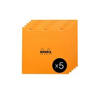 RHODIA 210200C - Stapled Notepad N°210 Orange - 21x21 cm - Small Squares - 80 Detachable Sheets - White Clairefontaine Paper 80 g/m² - Coated Card Cover - Pack of 5 pads