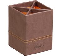 RHODIA 318813C - Chocolate Pencil Pot - 8x8x11 cm - Orange Saddle Stitching - Faux Leather Exterior - Rhodiarama Home Office Collection - Office Organization & Designer Storage