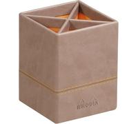 RHODIA 318814C - Taupe Pencil Pot - 8x8x11 cm - Orange Saddle Stitching - Faux Leather Exterior - Rhodiarama Home Office Collection - Office Organization & Designer Storage