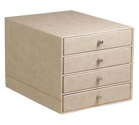 RHODIA 318865C - 4-Drawer File Cabinet Beige - 24.8 x 32.7 x 22.8 cm - Orange Saddle Stitching - Faux Leather Exterior - Rhodiarama Home Office Collection - Office Organization & Designer Storage