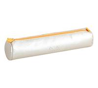 RHODIA 318891C - Rhodiarama Silver Round Pencil Case - 21.5 x 5.5 cm - Genuine Orange Stitching - Ivory Jersey Interior - Faux Leather - Storage for Pens, Pencils, Markers, Small Supplies