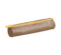 RHODIA 318893C - Chocolate Rhodiarama Round Pencil Case - 21.5 x 5.5 cm - Genuine Orange Stitching - Ivory Jersey Interior - Faux Leather - Storage for Pens, Pencils, Markers, Small Supplies