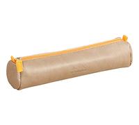 RHODIA 318894C - Rhodiarama Taupe Round Pencil Case - 21.5 x 5.5 cm - Genuine Orange Stitching - Ivory Jersey Interior - Faux Leather - Storage for Pens, Pencils, Markers, Small Supplies