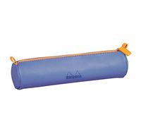 RHODIA 318898C - Rhodiarama Saphir Round Pencil Case - 21.5 x 5.5 cm - Genuine Orange Stitching - Ivory Jersey Interior - Faux Leather - Storage for Pens, Pencils, Markers, Small Supplies
