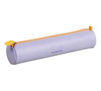 RHODIA 318899C - Rhodiarama Iris Round Pencil Case - 21.5 x 5.5 cm - Genuine Orange Stitching - Ivory Jersey Interior - Faux Leather - Storage for Pens, Pencils, Markers, Small Supplies