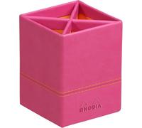 RHODIA 318912C - Raspberry Pencil Pot - 8x8x11 cm - Orange Saddle Stitching - Faux Leather Exterior - Rhodiarama Home Office Collection - Office Organization & Designer Storage