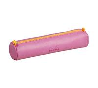 RHODIA 318991C - Rhodiarama Lilac Round Pencil Case - 21.5 x 5.5 cm - Genuine Orange Stitching - Ivory Jersey Interior - Faux Leather - Storage for Pens, Pencils, Markers, Small Supplies