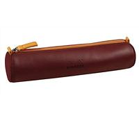 RHODIA 319000C - Round Pencil Case Rhodiarama Burgundy - 21.5 x 5.5 cm - Genuine Orange Stitching - Ivory Jersey Interior - Faux Leather - Storage for Pens, Pencils, Markers, Small Supplies