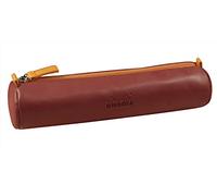 RHODIA 319001C - Rhodiarama Nacarat Round Pencil Case - 21.5 x 5.5 cm - Genuine Orange Stitching - Ivory Jersey Interior - Faux Leather - Storage for Pens, Pencils, Markers, Small Supplies