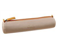 RHODIA 319003C - Rhodiarama Touché de Rose Round Pencil Case - 21.5 x 5.5 cm - Genuine Orange Stitching - Ivory Jersey Interior - Faux Leather - Storage for Pens, Pencils, Markers, Small Supplies