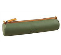 RHODIA 319004C - Rhodiarama Sage Round Pencil Case - 21.5 x 5.5 cm - Genuine Orange Stitching - Ivory Jersey Interior - Faux Leather - Storage for Pens, Pencils, Markers, Small Supplies