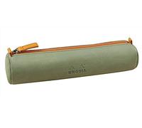 RHODIA 319005C - Rhodiarama Celadon Round Pencil Case - 21.5 x 5.5 cm - Genuine Orange Stitching - Ivory Jersey Interior - Faux Leather - Storage for Pens, Pencils, Markers, Small Supplies