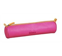 RHODIA 319009C - Rhodiarama Fuchsia Round Pencil Case - 21.5 x 5.5 cm - Genuine Orange Stitching - Ivory Jersey Interior - Faux Leather - Storage for Pens, Pencils, Markers, Small Supplies