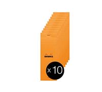 RHODIA 8600C - Stapled Notepad N°8 Shopping Orange - 7.4x21 cm - Lined - 80 Detachable Sheets - 80G Clairefontaine Paper - Coated Card Cover - Pack of 10 pads