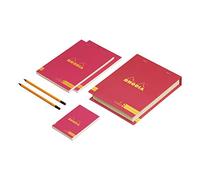 RHODIA 92972C - Colour Box of 3 Raspberry Stapled Pads 1xN°12, 2xN°16 - 22.8x18 cm - Ruled - 70 Detachable Sheets - Ivory Clairefontaine Paper 90G - Velvety Touch Cover - Basics