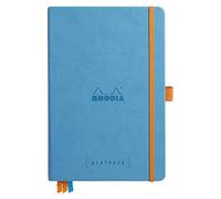 RHODIA 118777C - Turquoise Bullet Journal Goalbook Rigid Notebook - A5 - Dotted Dot - 240 Pages - 90g Ivory Clairefontaine Paper - 3 Ribbons, Elastic Closure - Faux Leather Cover