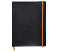 RHODIA 117502C - Black Flexible Notebook - 19x25 cm - Lined - 160 pages - Clairefontaine Ivory Paper 90 g/m - Bookmark, Elastic Closure - Faux Leather Cover - Rhodiarama Collection