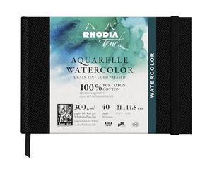 RHODIA TOUCH 116137C - Watercolour notebook 100% cotton - fine grain - 300 gsm - A5 landscape - 40 non-microperforated pages - Watercolour Book hardcover